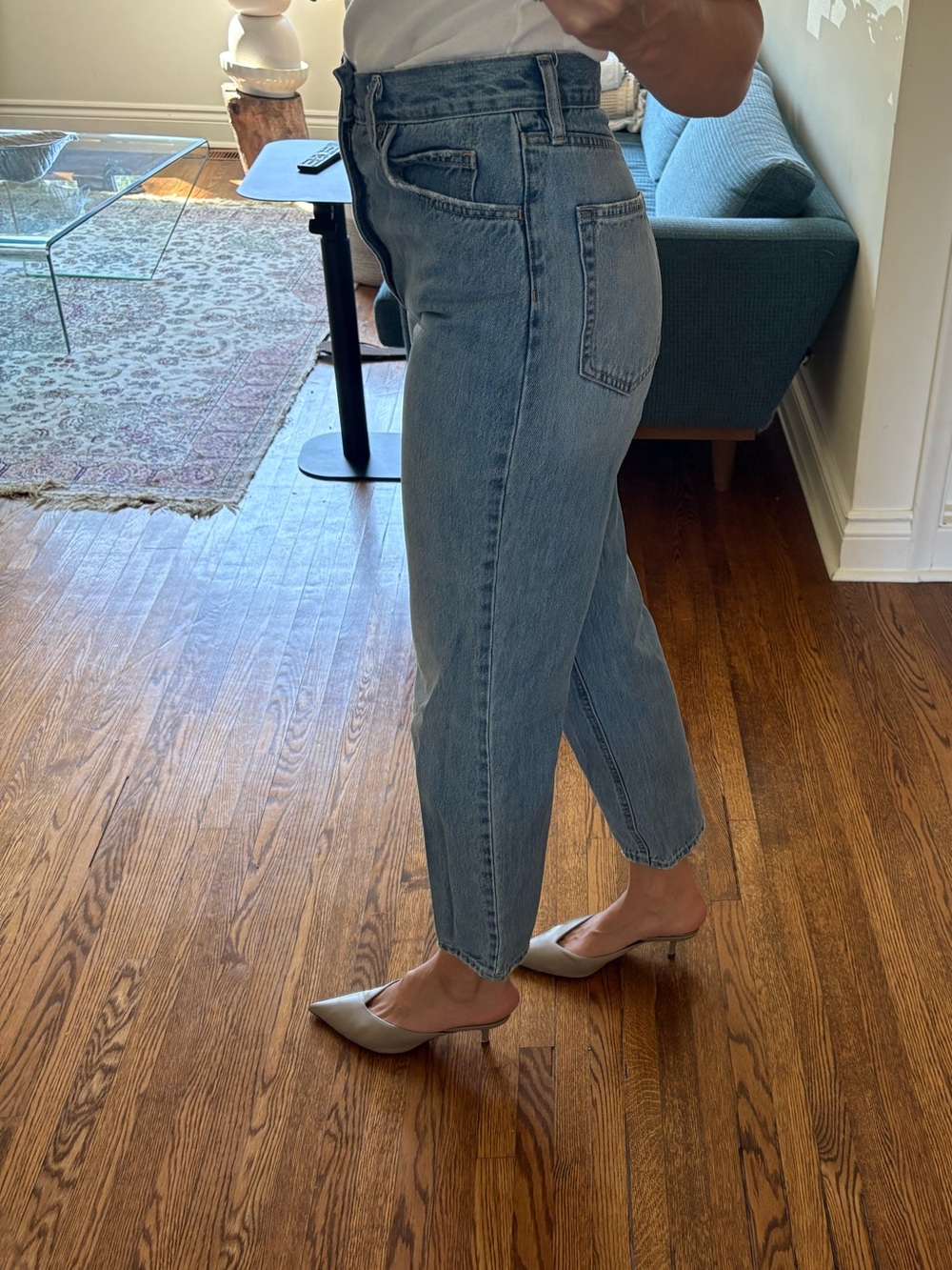 OAK + FORT Washed Light Blue High-Rise Cropped Straight fitted  Jeans